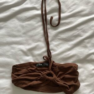 SHEIN Brown Ruched Halter Top